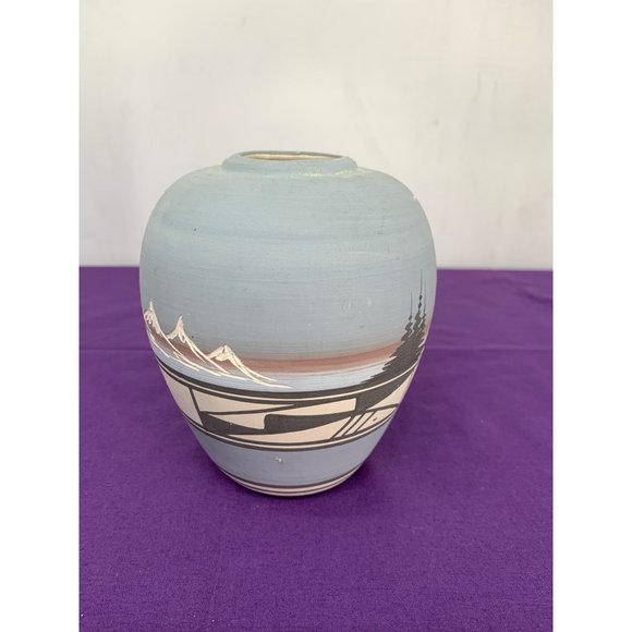 Native American Handmade Pottery Signed Todiic Wiind Southwestern 5" Vase Blue B - Picture 4 of 14